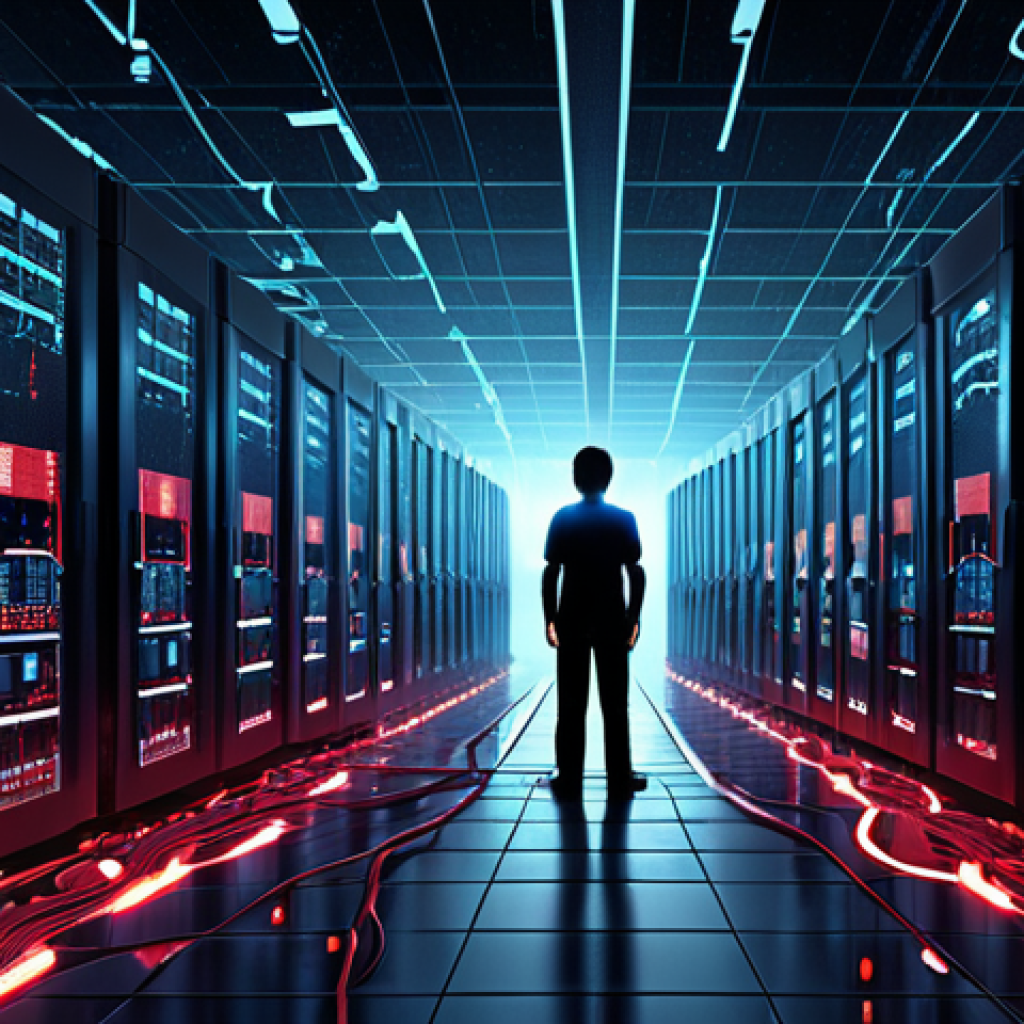 **Prompt:** An abstract depiction of a sprawling server room or data center, visibly straining and cracking under an overwhelming flood of luminous, complex data streams and numerical torrents. The screens display critical error messages and red warning signs. A stylized human figure, possibly an IT professional or a business owner, is seen in the foreground, looking distressed and frustrated, with a blurred, chaotic background representing slow reports and decreasing customer satisfaction. The atmosphere is one of digital chaos and an imminent system collapse, rendered in dark, deep blues and reds, with glowing data elements. High detail, dramatic lighting, futuristic, wide angle.