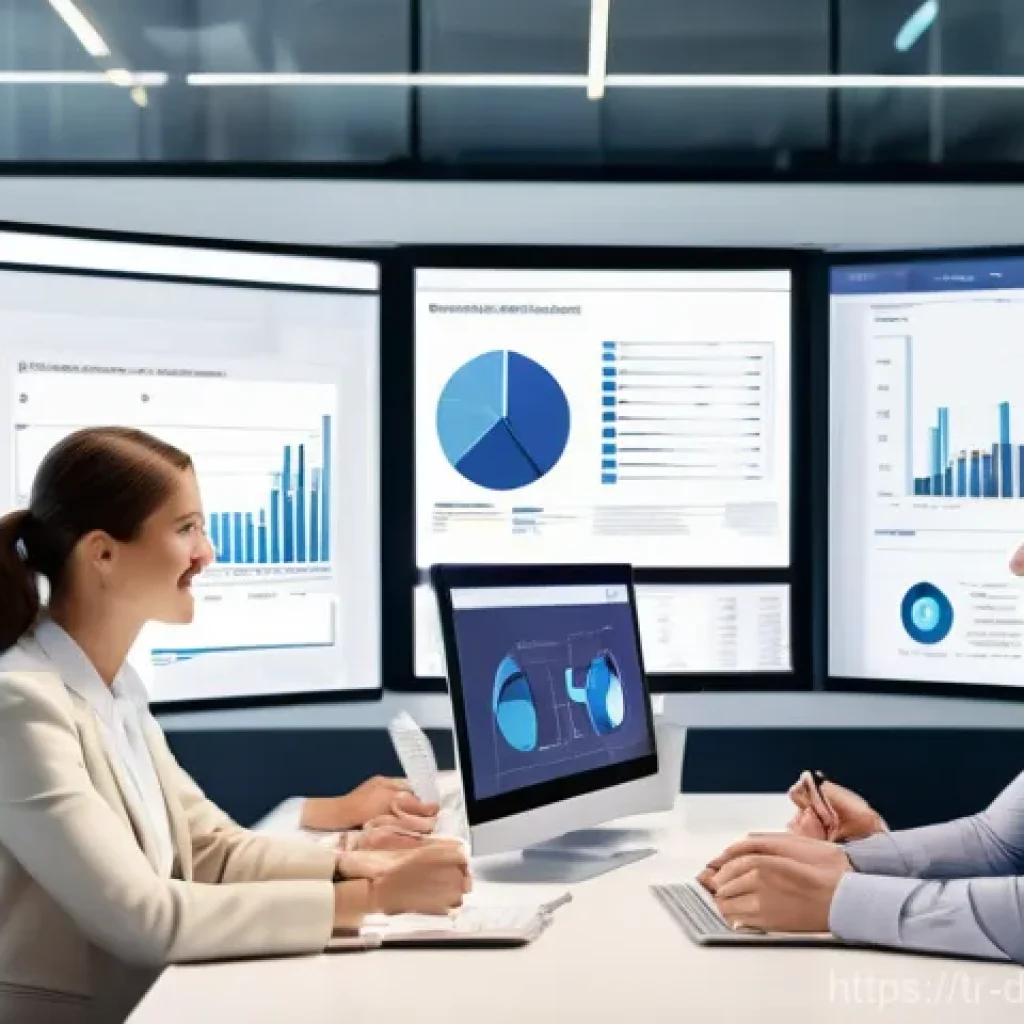 빅데이터 분석 프레임워크에서의 협업 툴 - **Prompt:** A diverse team of four to five business professionals in a brightly lit, contemporary op...