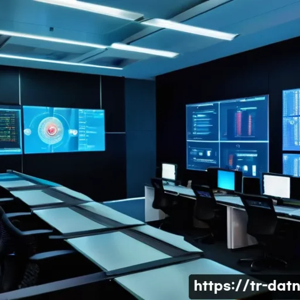 빅데이터 분석 프레임워크에서의 보안 문제 - A sophisticated data security control room in a modern Turkish corporate office, featuring diverse I...