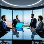 Home 19 AI와 빅데이터 분석 프레임워크의 융합 - A modern Turkish corporate office setting with diverse professionals collaborating around a large di...