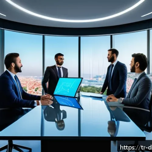 Home 31 AI와 빅데이터 분석 프레임워크의 융합 - A modern Turkish corporate office setting with diverse professionals collaborating around a large di...