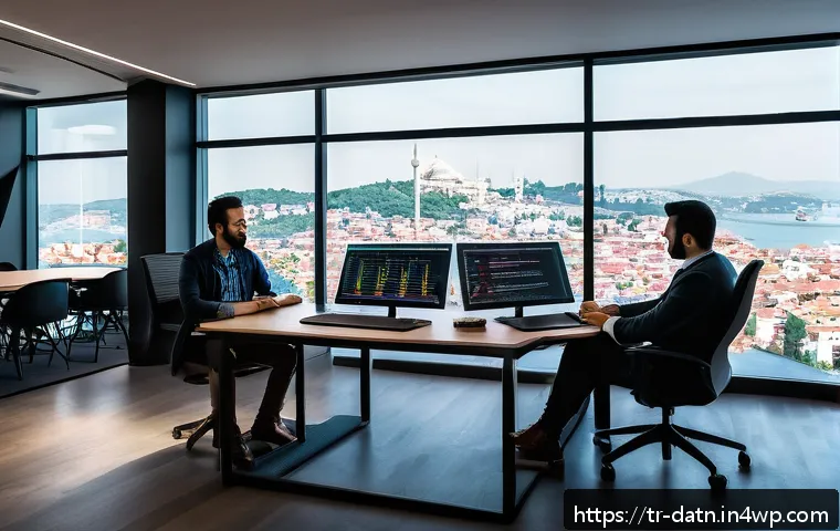 Apache Zeppelin과 Jupyter Notebook 비교 - A modern tech office environment in Istanbul, featuring a diverse team of Turkish data scientists co...